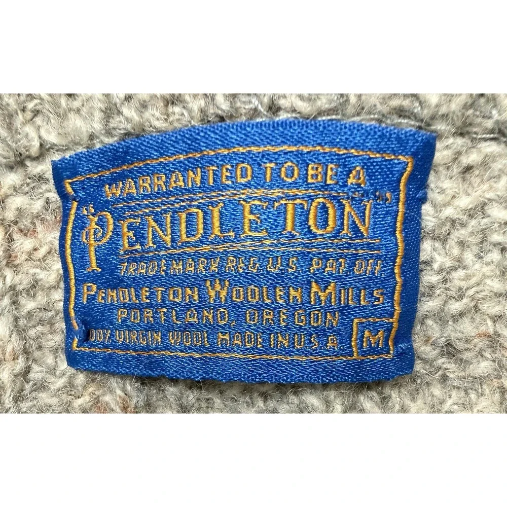Vintage Pendleton Wool Oatmeal Cardigan Full Zip Collared Sweater Mens M Pockets